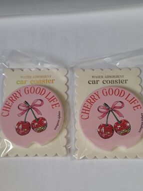 Simply Southern Cherry Good Life Pink Cherry Car Coaster - Set of 2